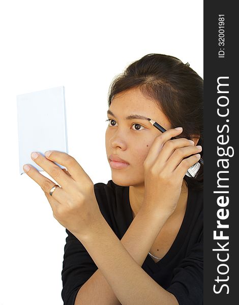 Young girl are makeup, portrait with white background