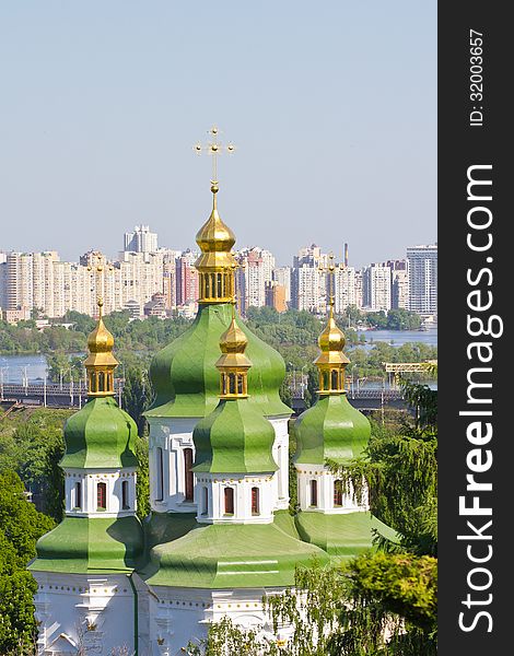 Vydubychi monastery domes and crosses