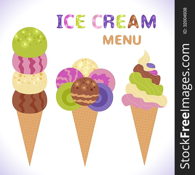 Ice cream menu with icons