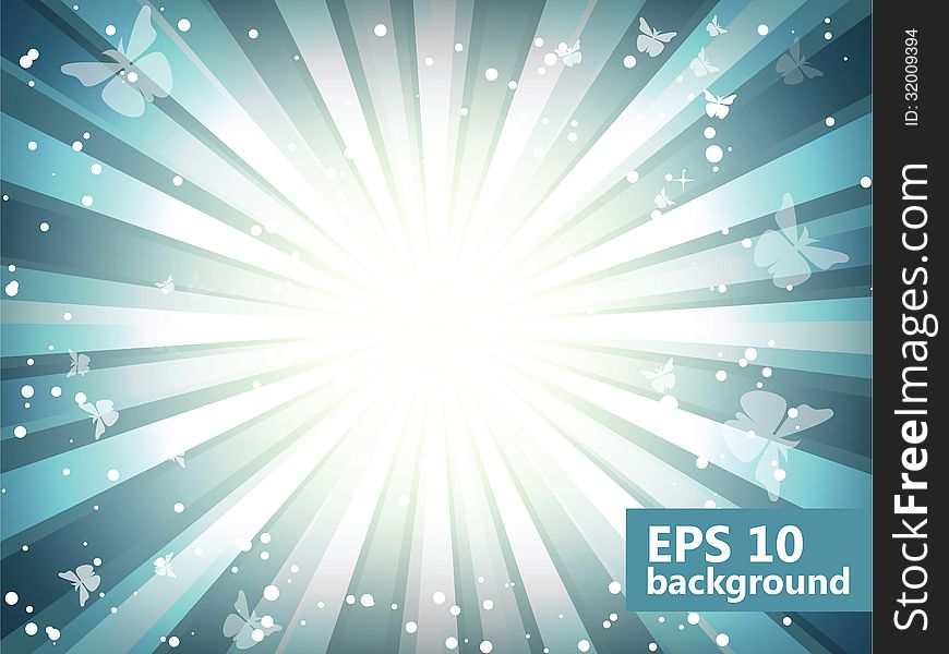 Sparkling light blue background with butterflies. EPS10, transparency.