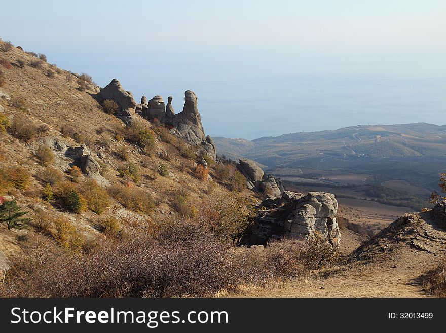 Tho ghost valley - is a nature sight at Demergy mountain, near Alushta, Krimea. Tho ghost valley - is a nature sight at Demergy mountain, near Alushta, Krimea