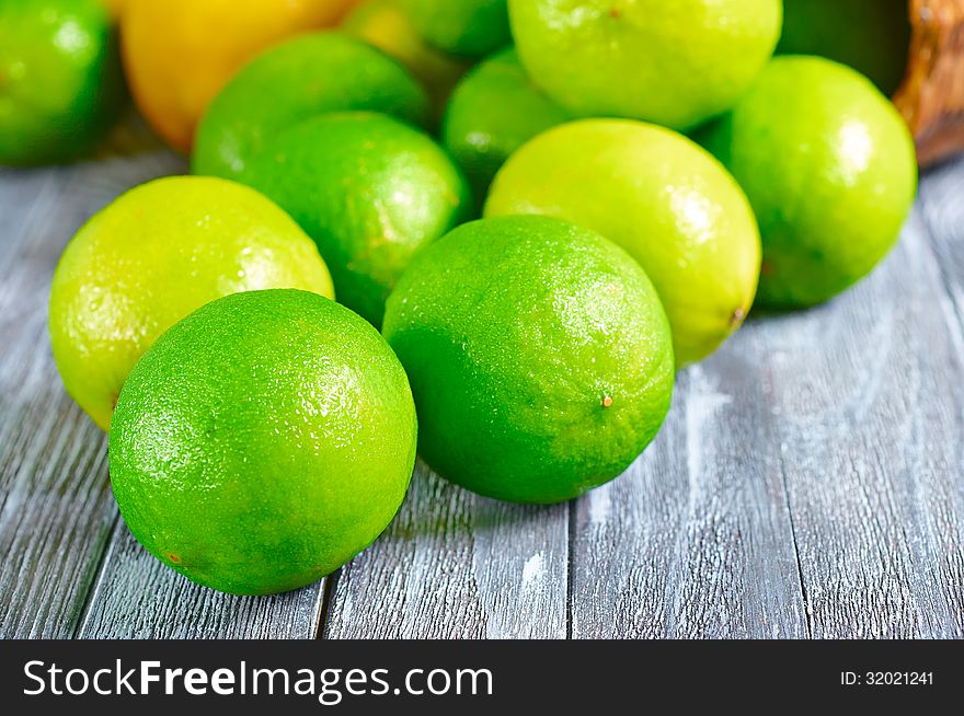 Lime fruit on a wooden table