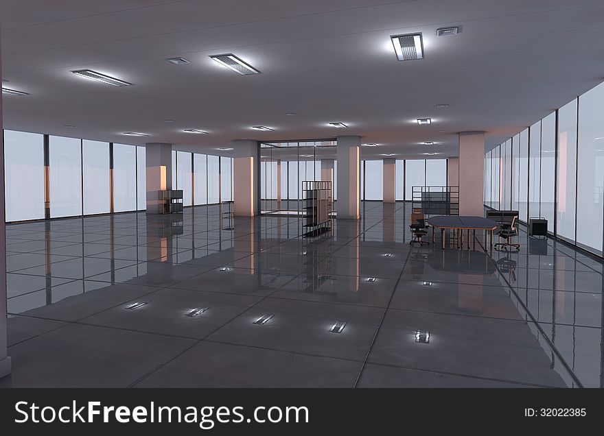 3D Illustration and playback from downtown Office Room