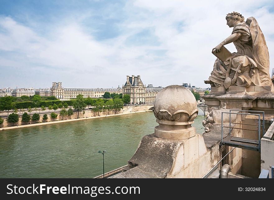 The Louvre Museum as seen from the Museum Orsay, Paris. France