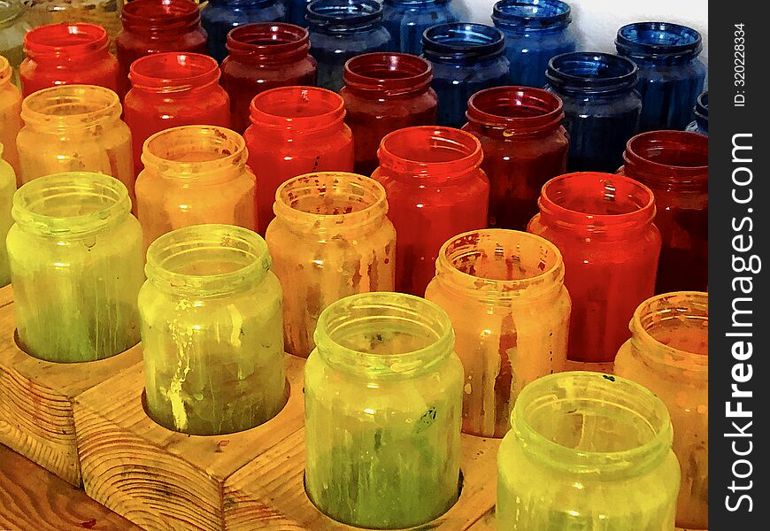 Paint jars in a Waldorf School.