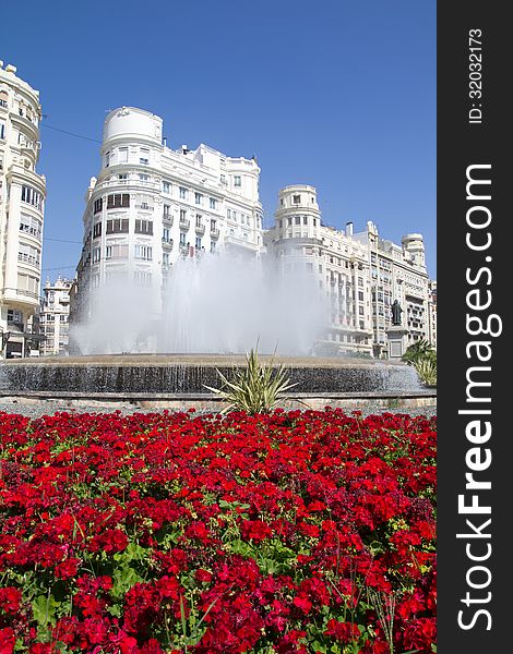 The Valencia, Spain Fountain in the main square.