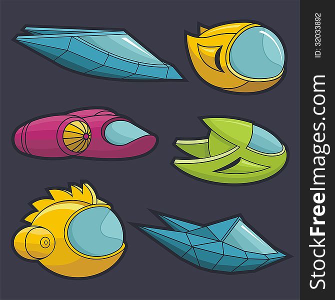 A vector illustration of a collection of colorful rockets icons. A vector illustration of a collection of colorful rockets icons