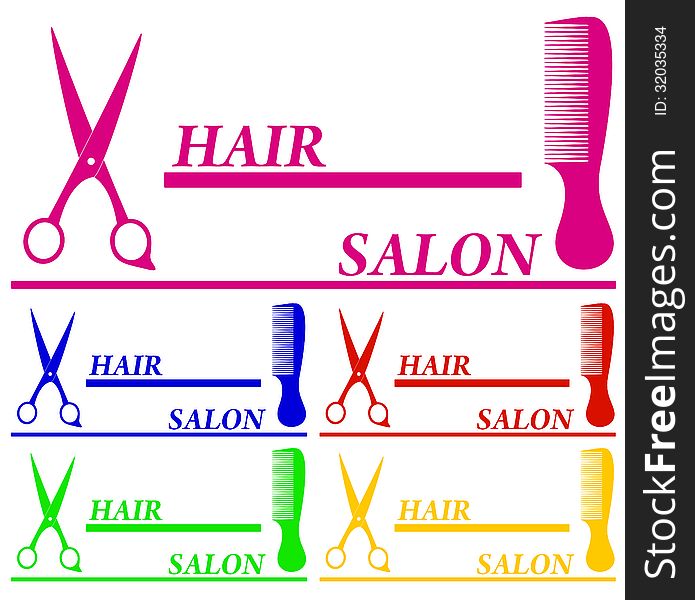 Set colorful hair salon symbols and place for text