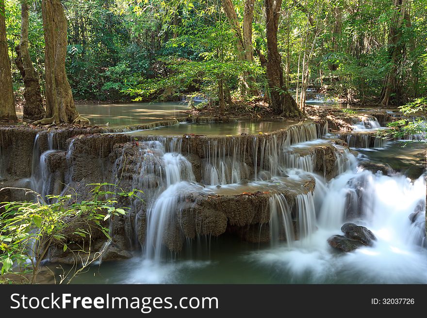 Beautiful Muti Layer Waterfall Deep Forest