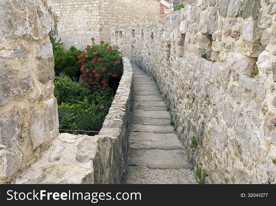 Scenic stone pathway in Old City of Budva, Montenegro