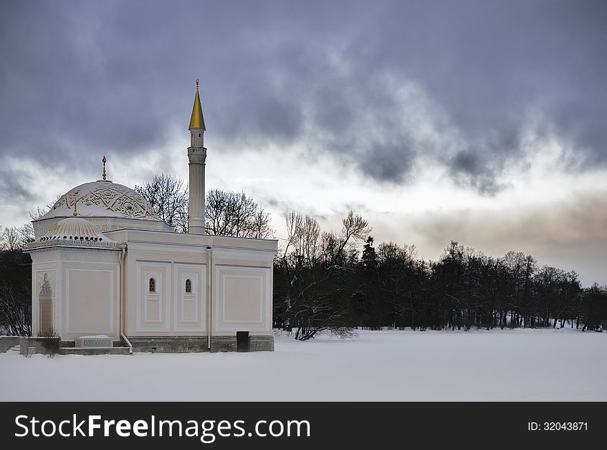 Smal mosque at winter in the park. Smal mosque at winter in the park