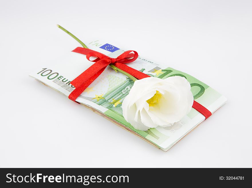 Gift of money with flower for celebration, eurozone currency