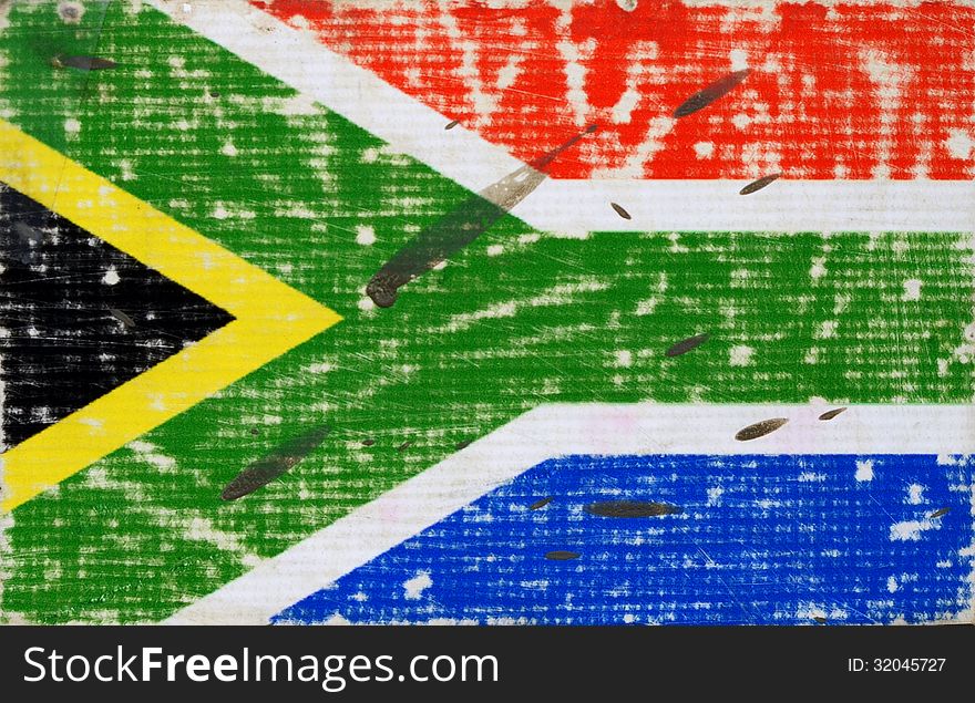 Grungy Flag Of South Africa Splattered With Dirt. Grungy Flag Of South Africa Splattered With Dirt