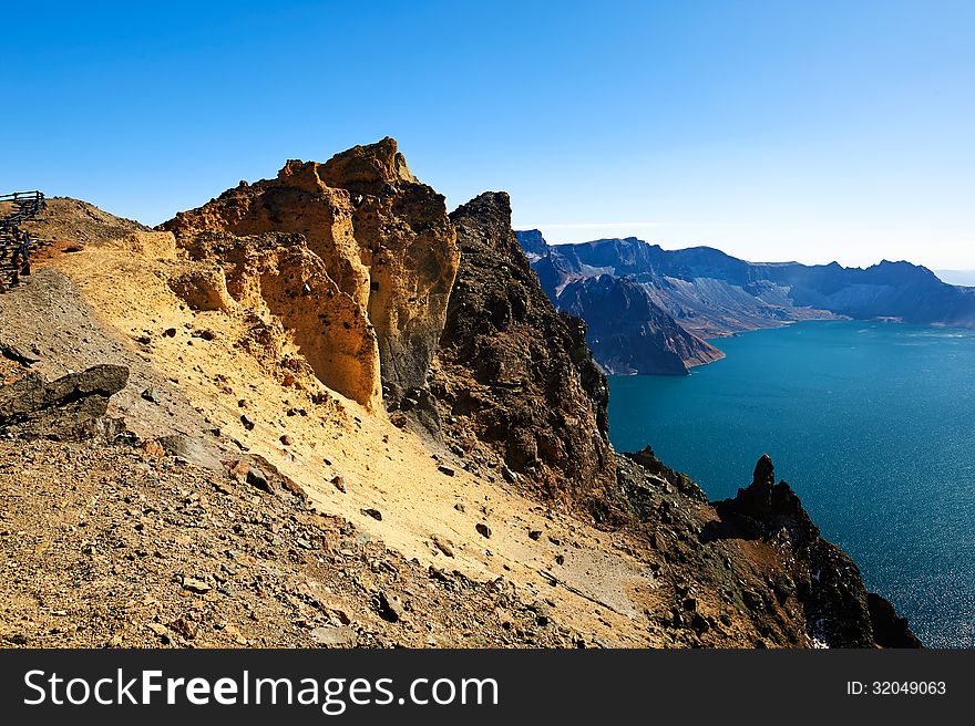 The photo taken in China's Jilin province Baishan city Changbai Mountain heaven pool scenic spot. The photo taken in China's Jilin province Baishan city Changbai Mountain heaven pool scenic spot.