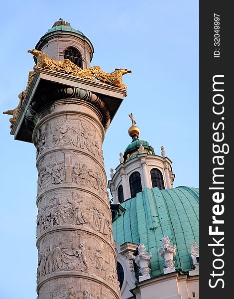 Beautiful baroque Karlskirche Church in Vienna, Austria