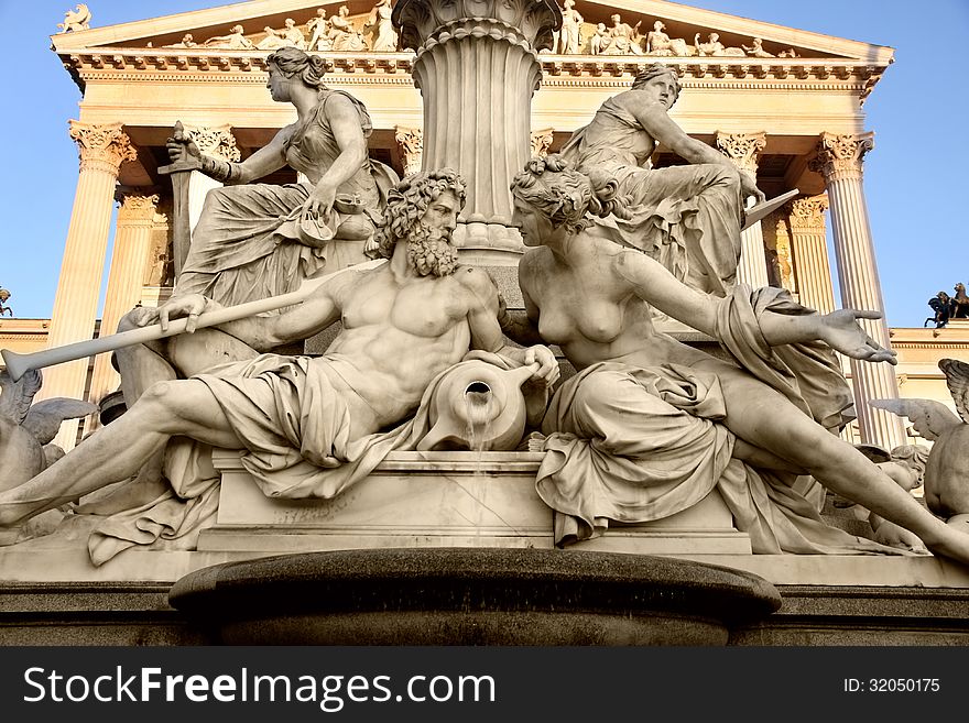 Pallas-Athena-Brunnen Fountain in front of the Austrian Parliament in Vienna, Austria