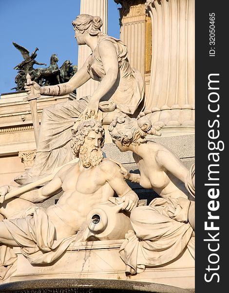 Pallas-Athena-Brunnen Fountain in front of the Austrian Parliament in Vienna, Austria