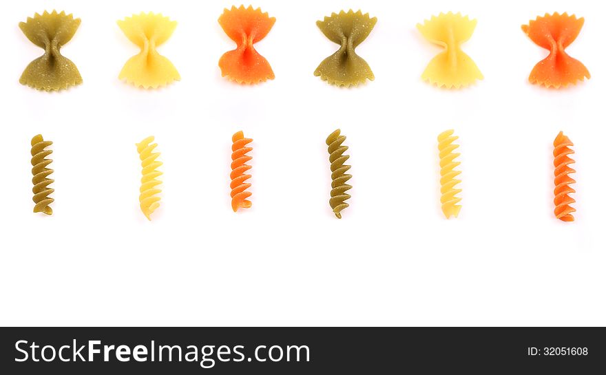 Composition Of Different Pasta In Three Colors.