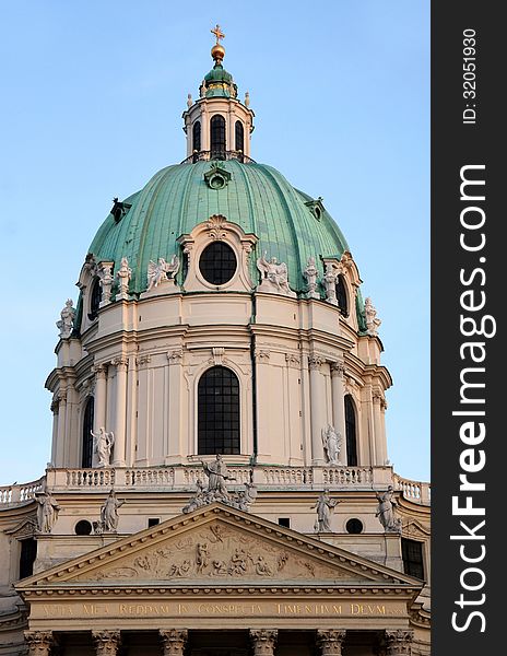 Beautiful baroque Karlskirche Church in Vienna, Austria