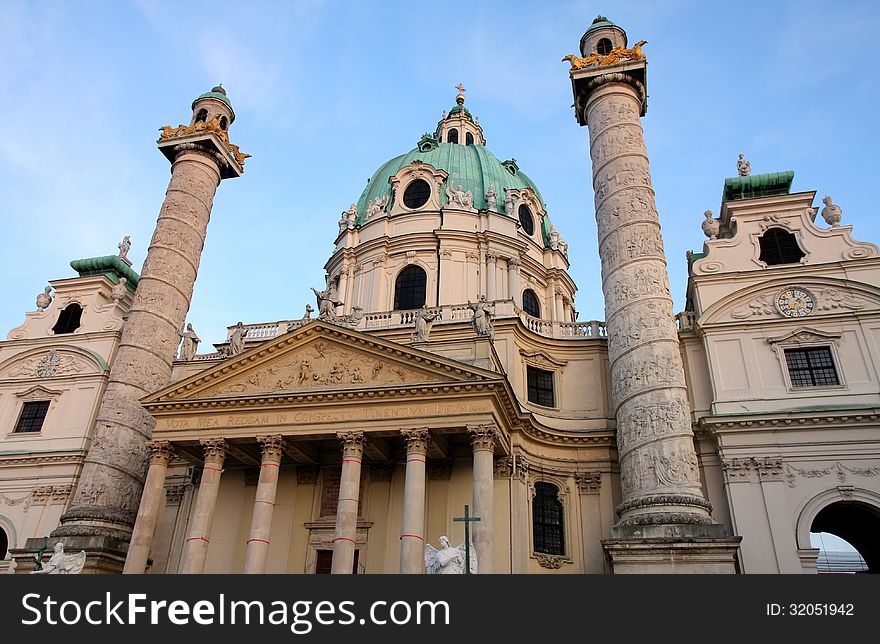 Beautiful baroque Karlskirche Church in Vienna, Austria