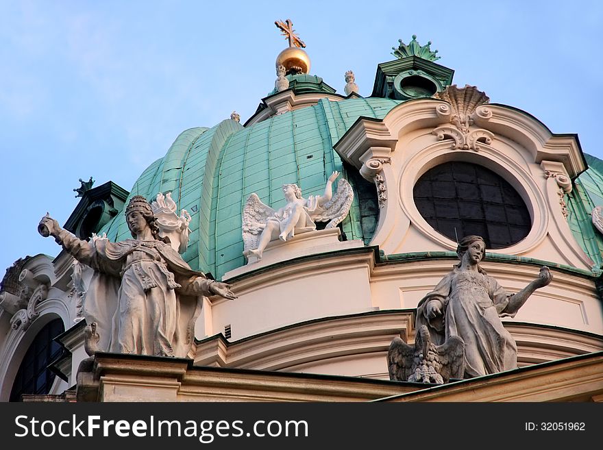 Beautiful baroque Karlskirche Church in Vienna, Austria