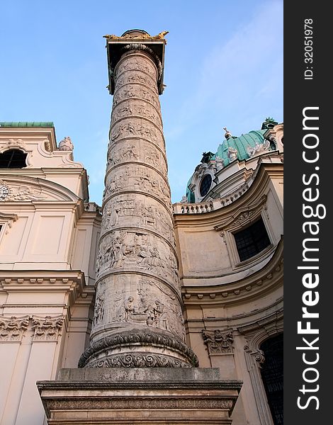 Beautiful baroque Karlskirche Church in Vienna, Austria