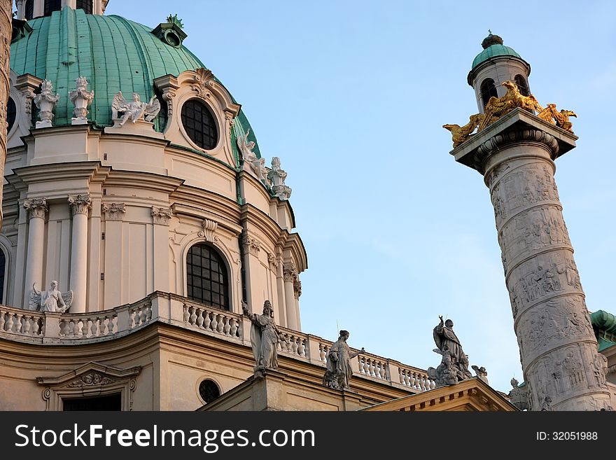 Beautiful baroque Karlskirche Church in Vienna, Austria