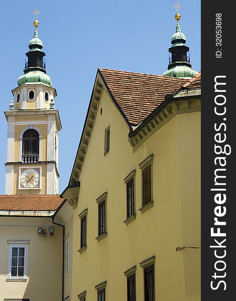 Scene in the historic old town of the capital of Slovenia. Scene in the historic old town of the capital of Slovenia