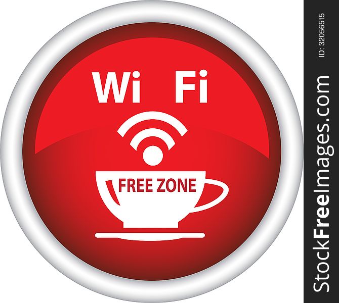 A Red Icon With The Image Of A Cup Of Coffee And Wi Fi