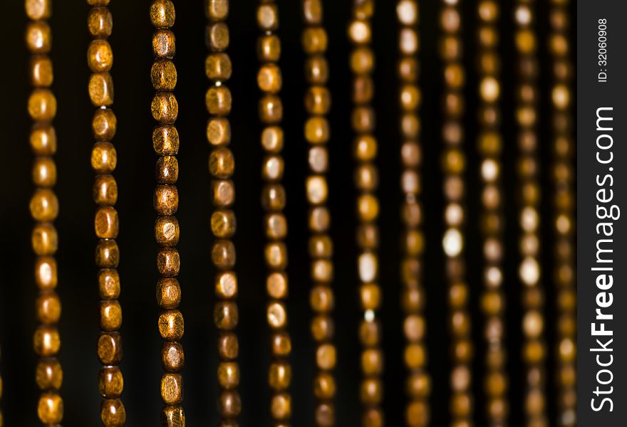 Wood bead curtain closeup. Wood bead curtain closeup