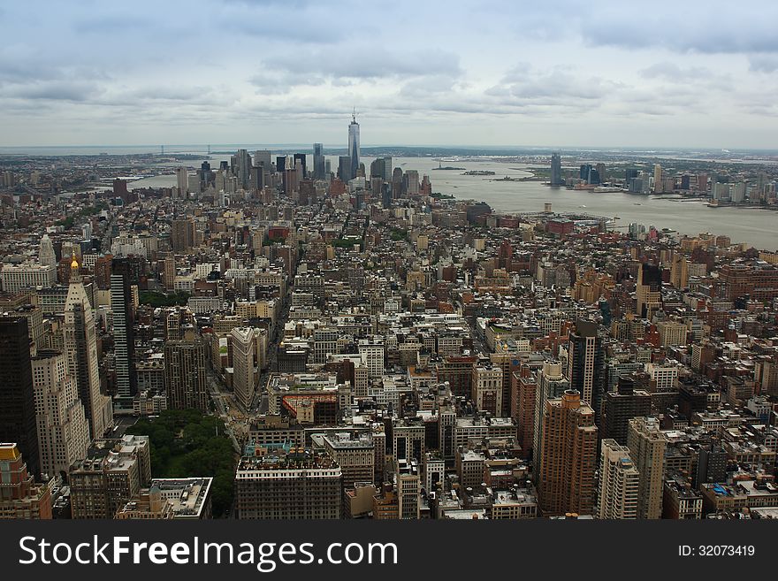 Fantastic view from the Empire State Building with a cloudy sky. Fantastic view from the Empire State Building with a cloudy sky