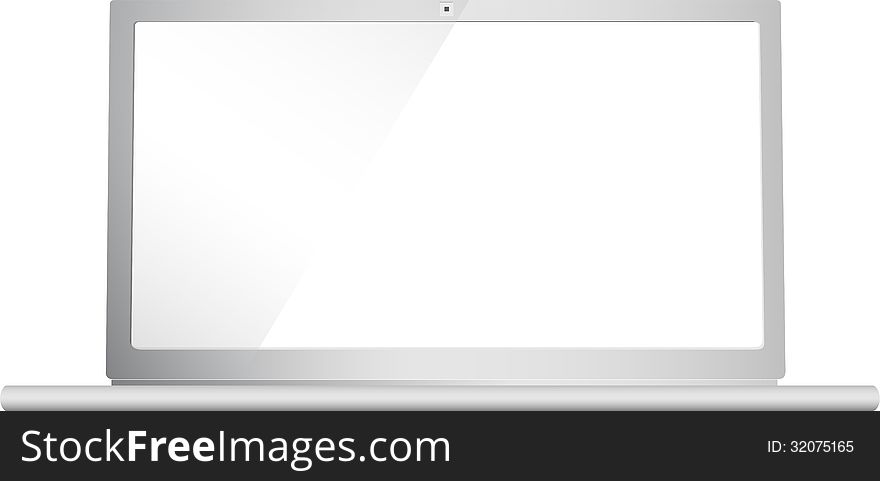 Silver Notebook, With Blank Screen, Isolated On White