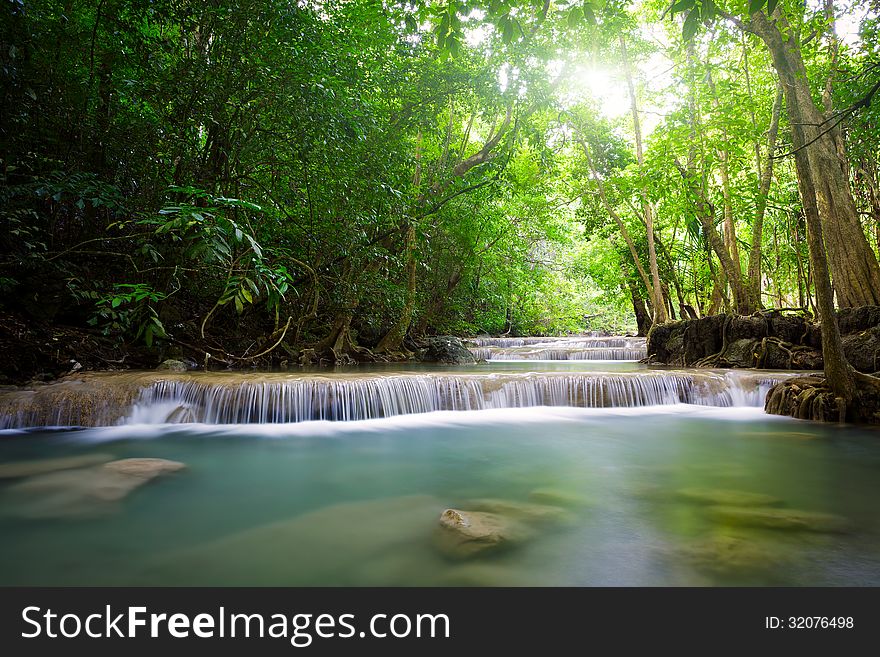 Deep forest waterfall