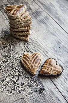 Cookies In The Shape Of Heart On The Table. Vertical Shot. Stock Photos Cookies In The Shape Of Heart On The Table. Vertical Shot. Stock Photos