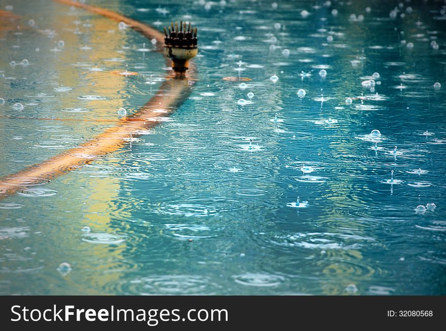 Water surface on a rainy day