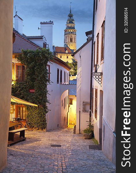 Image of old Czech town- Cesky Krumlov at twilight. Image of old Czech town- Cesky Krumlov at twilight.