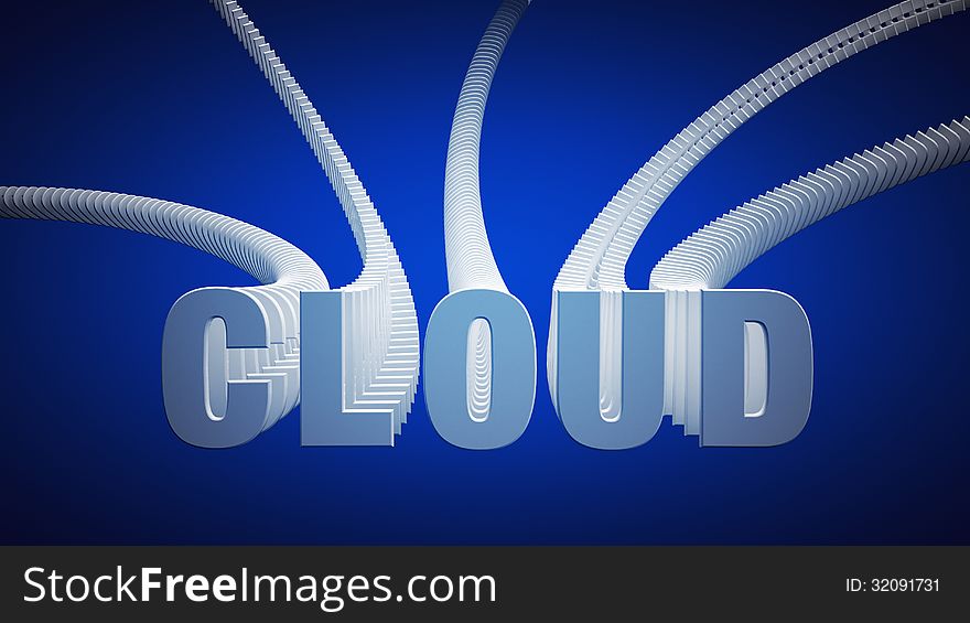 Network cloud concept, 3D text over blue background