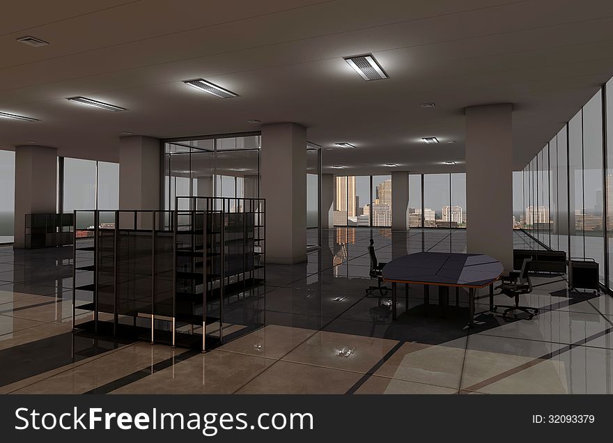 3D Illustration and playback from downtown Office Room