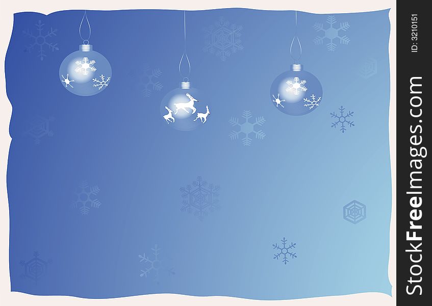 Blue Christmas baubles against a blue background with snowflakes. Blue Christmas baubles against a blue background with snowflakes