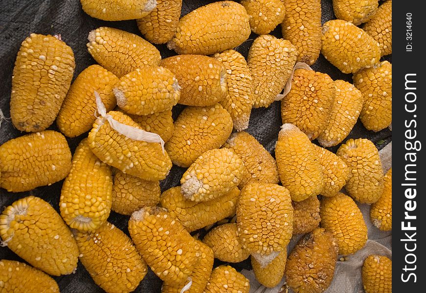 Maize ears in a rural market at Cuzco, Peru