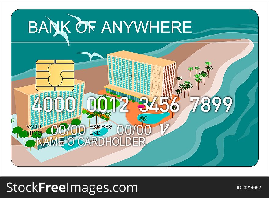 Vector art of a credit card with buildings