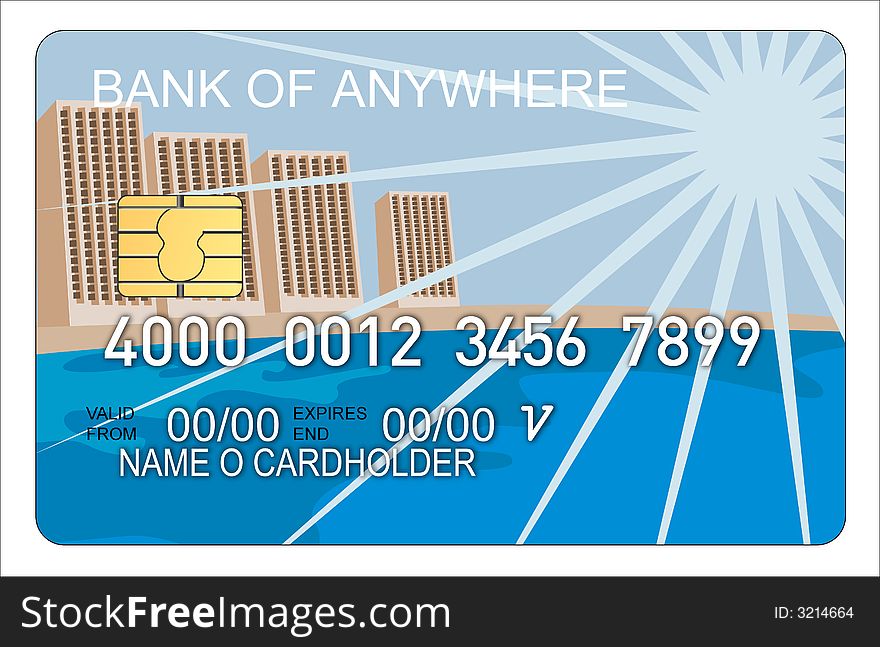 Vector art of a credit card with buildings