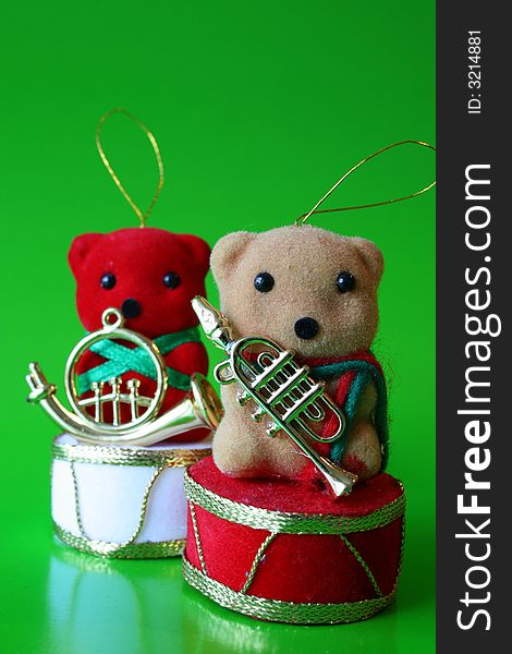 Brown bear in front as christmas decorations