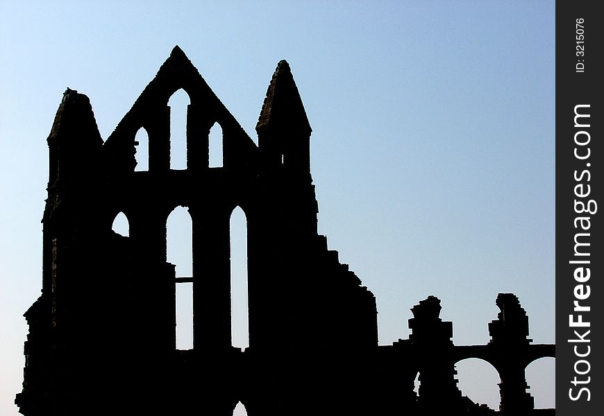 Silhouette of Whitby Abbey, Whitby, North Yorkshire, UK.