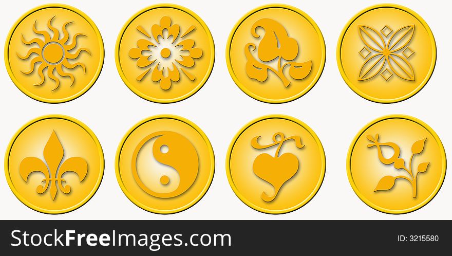 Six medals with icons
