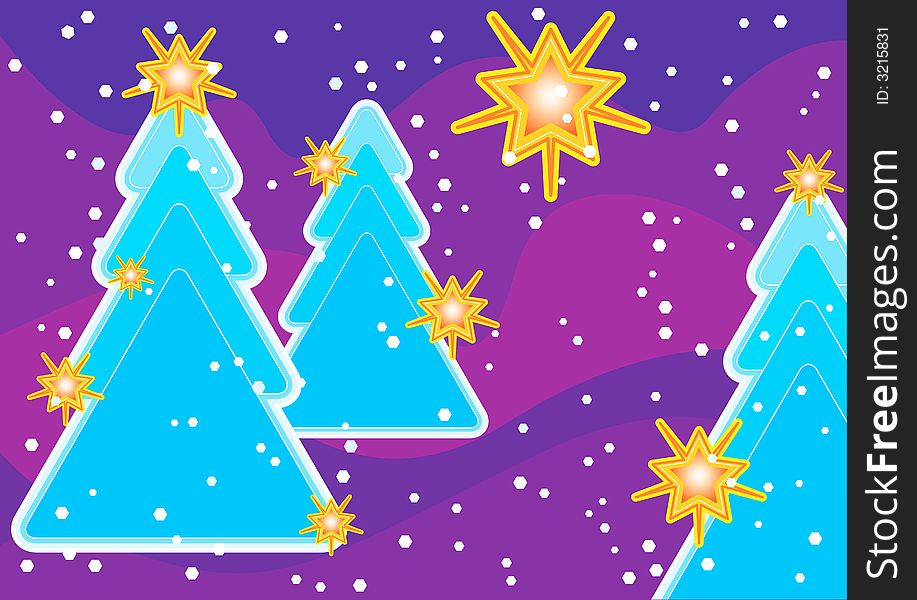 Computer generated illustration of Christmas tree with snowflakes