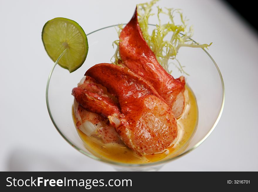 Lobster Claw salad in a martini glass. Lobster Claw salad in a martini glass