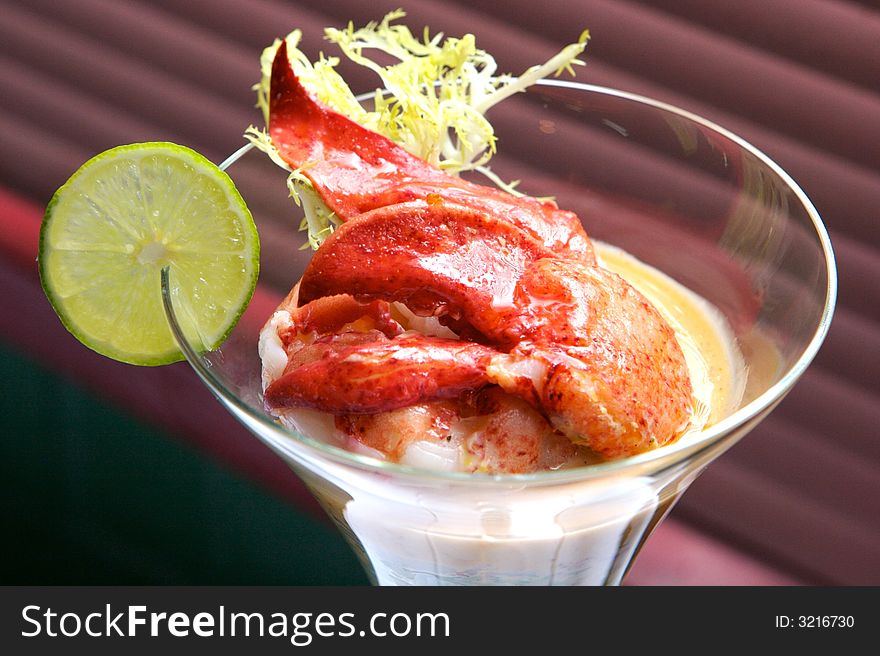 Lobster Claw salad in a martini glass. Lobster Claw salad in a martini glass