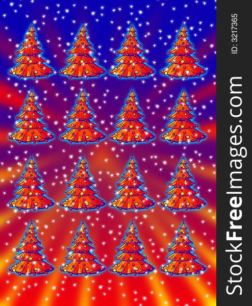 Illustration of a colorful Christmas trees.