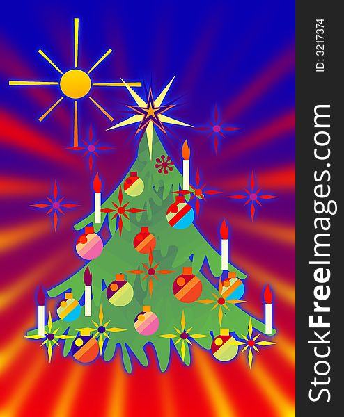 Illustration of a colorful Christmas tree.